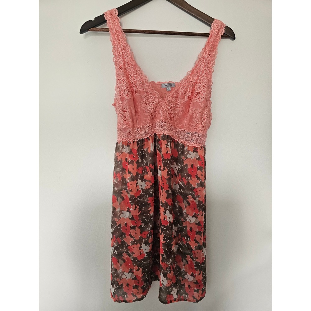 Coquette‎ Chanteuse Intimates Lace Camisole Womens Large Coral Pink Floral Sheer